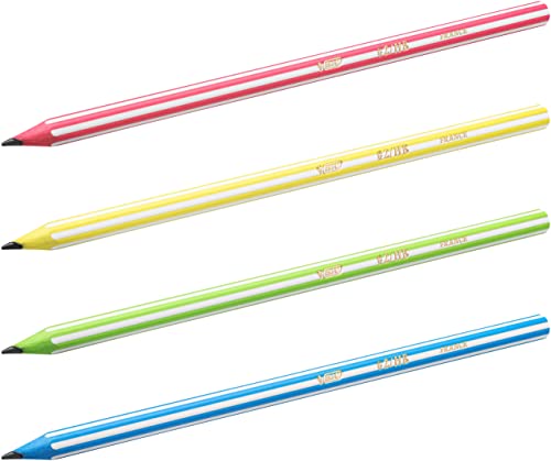 BIC Evolution Graphite Pencils - Box of 12 - HB Lead with Colourful Striped Design - Wood-Free and Splinter-Proof, Yellow,Green,Pink,Red,Black