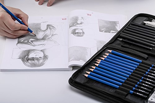 H & B Sketching Pencils Drawing Set,40pcs Art Supplies Artist Sketching Kit with Sketch Draw Pencils Charcoal Pencil Extender Canvas Pencil Bag and More for Artist Beginners Kids Adults