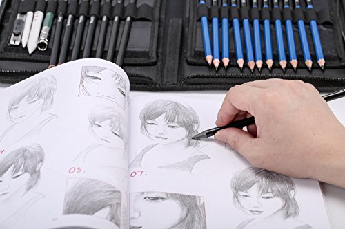 H & B Sketching Pencils Drawing Set,40pcs Art Supplies Artist Sketching Kit with Sketch Draw Pencils Charcoal Pencil Extender Canvas Pencil Bag and More for Artist Beginners Kids Adults