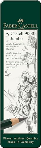 Faber-Castell 5 Piece Quality Castell 9000 Jumbo Graphite Pencils in a Tin, Including HB, 2B, 4B, 6B and 8B,Black