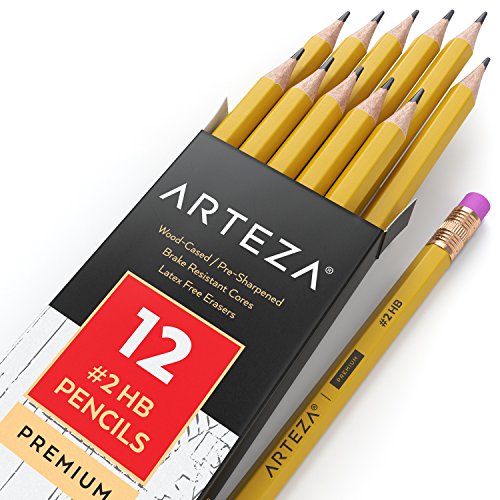 ARTEZA 2 HB Wood Cased Graphite Pencils with Rubbers, Bulk Pack of 72, Pre-Sharpened with Latex Free Rubbers, for School, Office, Writing, Drawing and Sketching