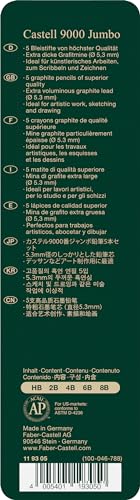 Faber-Castell 5 Piece Quality Castell 9000 Jumbo Graphite Pencils in a Tin, Including HB, 2B, 4B, 6B and 8B,Black