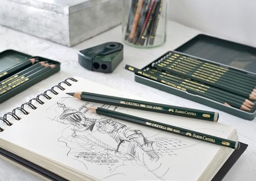 Faber-Castell 5 Piece Quality Castell 9000 Jumbo Graphite Pencils in a Tin, Including HB, 2B, 4B, 6B and 8B,Black