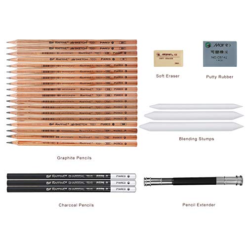 Yordawn Drawing Pencils Set Sketching Pencils Sketch Kit Art Supplies with Graphite Charcoal Pencil Extender Blending Stumps in Roll up Case for Artists Kids Adults Beginners 29 Pack