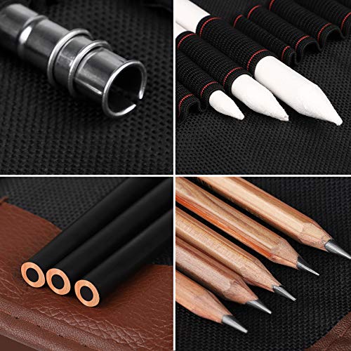Yordawn Drawing Pencils Set Sketching Pencils Sketch Kit Art Supplies with Graphite Charcoal Pencil Extender Blending Stumps in Roll up Case for Artists Kids Adults Beginners 29 Pack