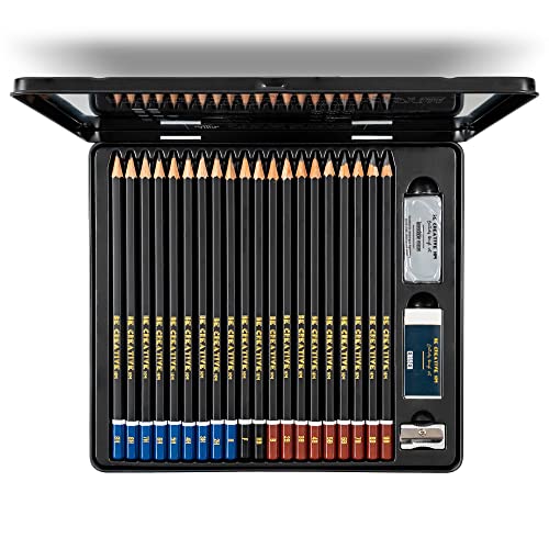 BE CREATIVE HM Sketching and Drawing Pencils Sketch Pencil set (20 Graded graphite Pencils), with putty rubber, Eraser, Sharpener & metal case. Artist Pencil for Kids & Adults. (9B to 9H)
