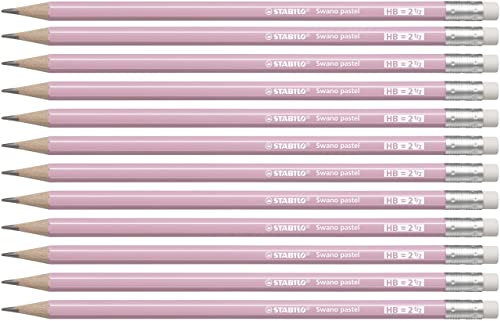 Graphite Pencil with Eraser - STABILO Swano Pastel - Pack of 12 - Pink - HB