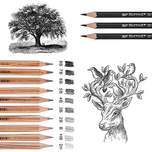 Yordawn Drawing Pencils Set Sketching Pencils Sketch Kit Art Supplies with Graphite Charcoal Pencil Extender Blending Stumps in Roll up Case for Artists Kids Adults Beginners 29 Pack