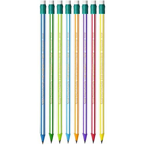 BIC Evolution Graphite Pencils - Pack of 8 - HB Pencils with Eraser - Colourful Stripe Design and Shock-Resistant Lead