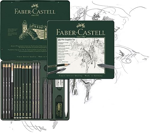 Faber-Castell PITT Graphite 19-Piece Medium Tin Professional Quality Set in a Metal Case With