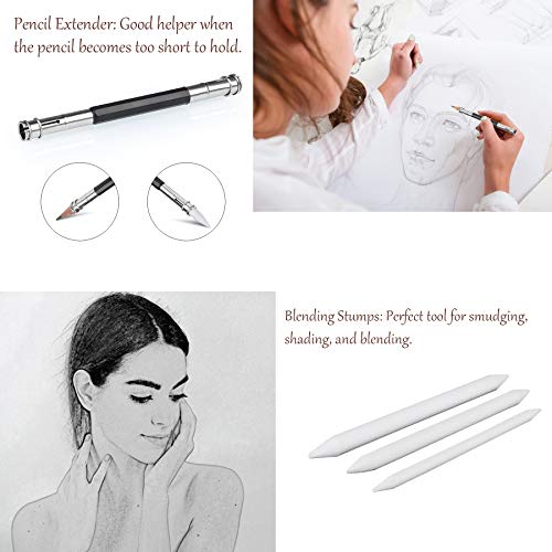 Yordawn Drawing Pencils Set Sketching Pencils Sketch Kit Art Supplies with Graphite Charcoal Pencil Extender Blending Stumps in Roll up Case for Artists Kids Adults Beginners 29 Pack