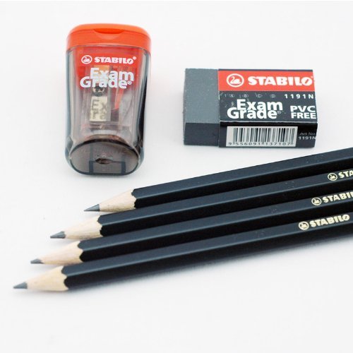 Graphite Pencil - STABILO Exam Grade - Pack of 4 + Eraser + Sharpener - HB