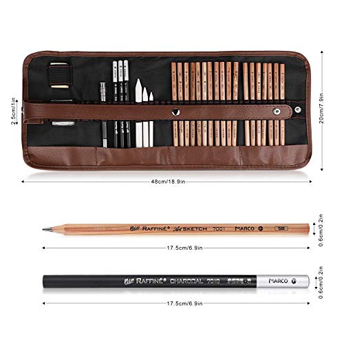 Yordawn Drawing Pencils Set Sketching Pencils Sketch Kit Art Supplies with Graphite Charcoal Pencil Extender Blending Stumps in Roll up Case for Artists Kids Adults Beginners 29 Pack