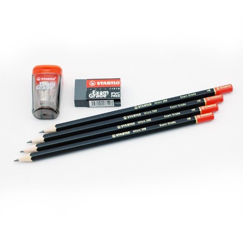 Graphite Pencil - STABILO Exam Grade - Pack of 4 + Eraser + Sharpener - HB
