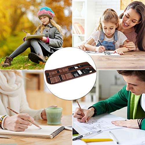 Yordawn Drawing Pencils Set Sketching Pencils Sketch Kit Art Supplies with Graphite Charcoal Pencil Extender Blending Stumps in Roll up Case for Artists Kids Adults Beginners 29 Pack