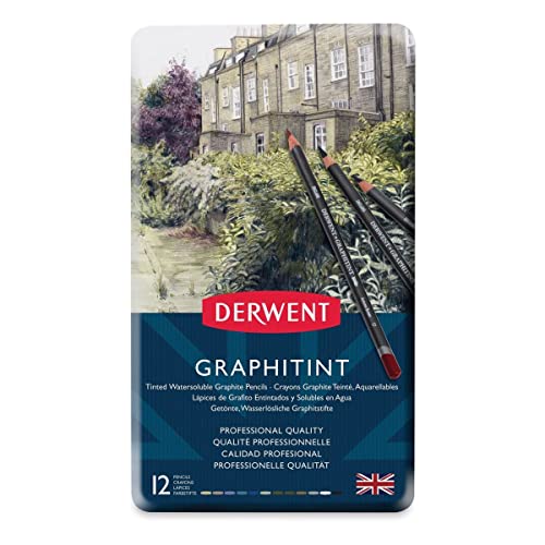 Derwent 700802 Graphitint Tinted Graphite Drawing Pencils, Watersoluble, Professional Quality,reySet of 12