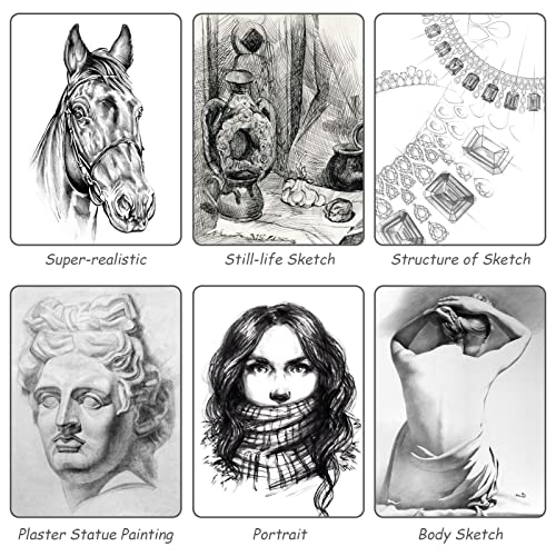 12 Pcs Drawing Pencils 8B, 7B, 6B, 5B, 4B, 3B, 2B, B, HB, F, H, 2H, Sketching Pencils with Graphite Lead