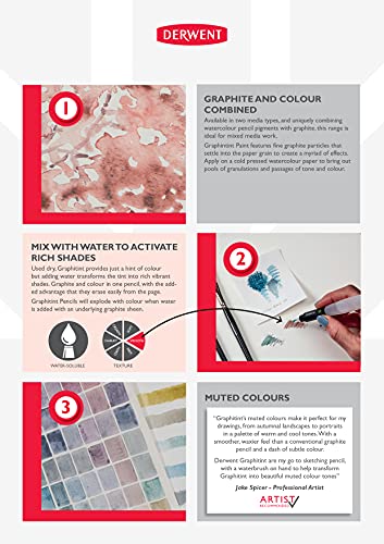 Derwent 700802 Graphitint Tinted Graphite Drawing Pencils, Watersoluble, Professional Quality,reySet of 12