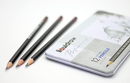 Liquidraw Drawing Pencils Set of 12, Graded Pencils For Artists, Sketching, Art, Sketch (8B-2H) Graphite Hard & Soft Pencil Set