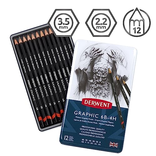 Derwent34214 Graphic Medium Graphite Drawing Pencils, Set of 12, Professional Quality, Black