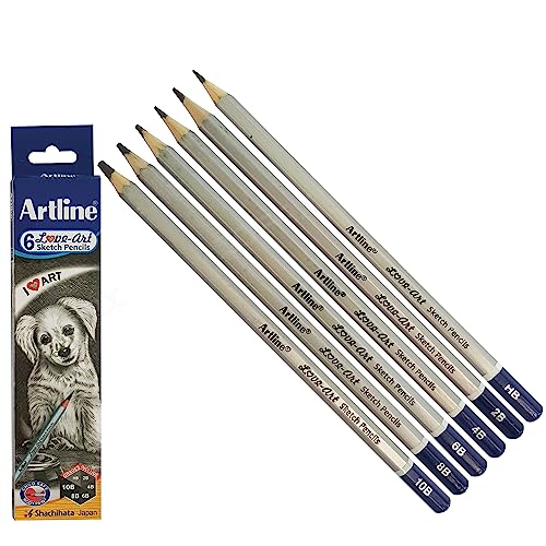 6 Artline Graded Pencils Artists Soft Graphite Drawing Sketching Pencils (HB-10B)