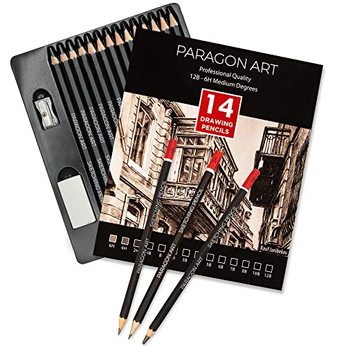 PARAGON ART 14 Sketching Pencils, Drawing Pencils For Artists (12B-6H) For Drawing & Shading. Sketching Pencil Set For Professionals, Kids, & Adults. Art Pencils With Graphite Lead For Sketching