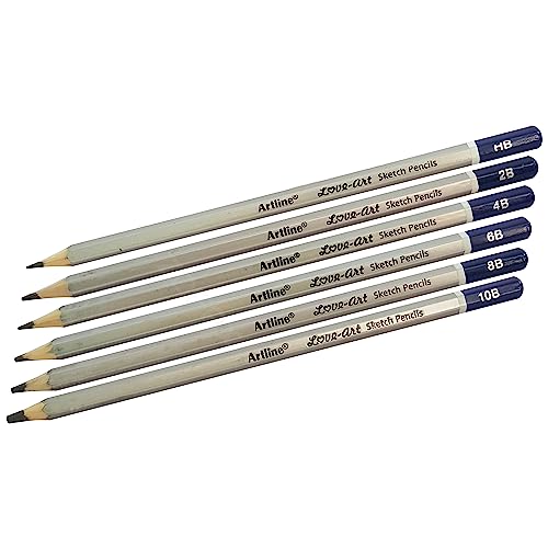 6 Artline Graded Pencils Artists Soft Graphite Drawing Sketching Pencils (HB-10B)