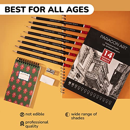 PARAGON ART 14 Sketching Pencils, Drawing Pencils For Artists (12B-6H) For Drawing & Shading. Sketching Pencil Set For Professionals, Kids, & Adults. Art Pencils With Graphite Lead For Sketching