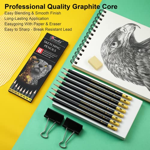 Sketching Pencils Set of 8 | B, 2B, 4B, 6B, 8B, HB, 2H, 4H | Drawing Pencils with Graphite Lead & Soft Basswood are Ideal for Sketching, Shading & Doodling | For Beginners & Professionals