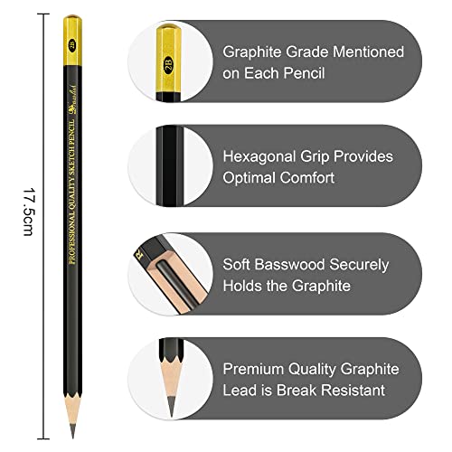Sketching Pencils Set of 8 | B, 2B, 4B, 6B, 8B, HB, 2H, 4H | Drawing Pencils with Graphite Lead & Soft Basswood are Ideal for Sketching, Shading & Doodling | For Beginners & Professionals
