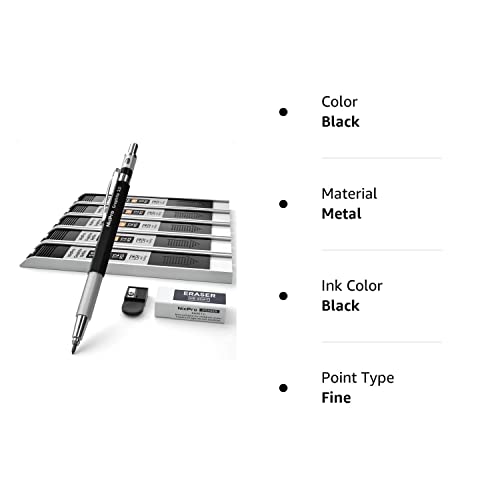 Nicpro 2.0 mm Mechanical Pencil Set, Artist Metal Lead Holder Metal Marker Carpenter pencils with 60 Graphite Lead Refill HB, 2H, 4H, 2B, 4B, Eraser, Sharpener for Draft Drawing, Writing Art Sketching