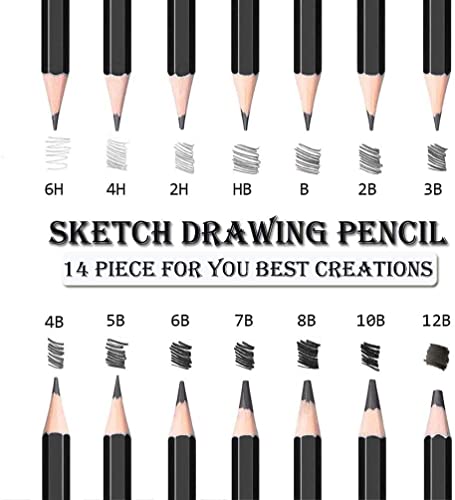 Sketching Pencil Set, 24 Pcs Graphite Drawing Pencil for Artists Adults Children Include 12B 10B 8B 7B 6B 5B 4B 3B 2B B HB 2H 4H 6H Pencils, Charcoal Pencils, Canvas Pencil Bag and Accessories
