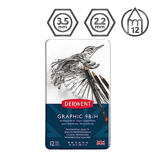 Derwent Graphic Soft Graphite Drawing Pencils, Ideal For Illustrating & Shading, Set Of 12, Professional Quality, 34215