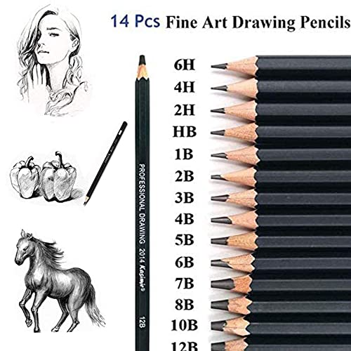 Sketching Pencil Set, 24 Pcs Graphite Drawing Pencil for Artists Adults Children Include 12B 10B 8B 7B 6B 5B 4B 3B 2B B HB 2H 4H 6H Pencils, Charcoal Pencils, Canvas Pencil Bag and Accessories
