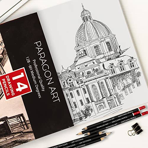 PARAGON ART 14 Sketching Pencils, Drawing Pencils For Artists (12B-6H) For Drawing & Shading. Sketching Pencil Set For Professionals, Kids, & Adults. Art Pencils With Graphite Lead For Sketching