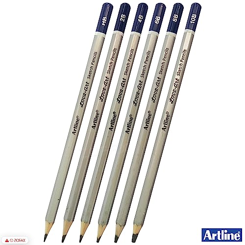 6 Artline Graded Pencils Artists Soft Graphite Drawing Sketching Pencils (HB-10B)