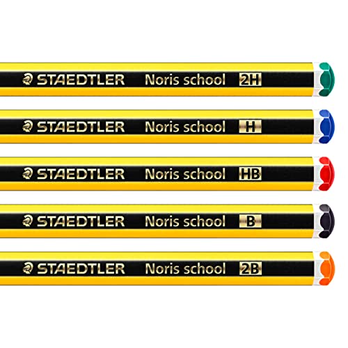 STAEDTLER 121-S BK5D Noris School Graphite Pencils - Assorted Degrees, 2B, B, HB, H, 2H (Pack of 5), Black