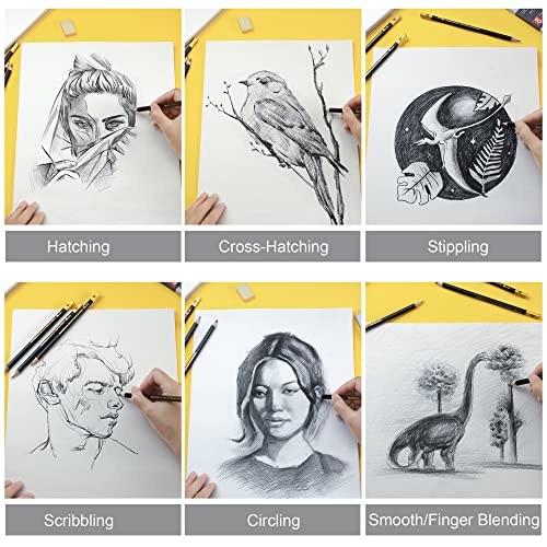 Sketching Pencils Set of 8 | B, 2B, 4B, 6B, 8B, HB, 2H, 4H | Drawing Pencils with Graphite Lead & Soft Basswood are Ideal for Sketching, Shading & Doodling | For Beginners & Professionals