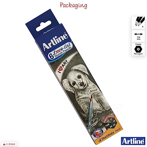 6 Artline Graded Pencils Artists Soft Graphite Drawing Sketching Pencils (HB-10B)