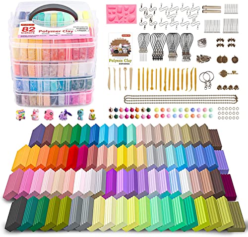 Polymer Clay, Shuttle Art 82 Colors Oven Bake Modeling Clay, Creative Clay Kit with 19 Clay Tools and 16 Kinds of Accessories, Non-Toxic, Non-Sticky, Ideal DIY Art Craft Clay Gift for Kids Adults