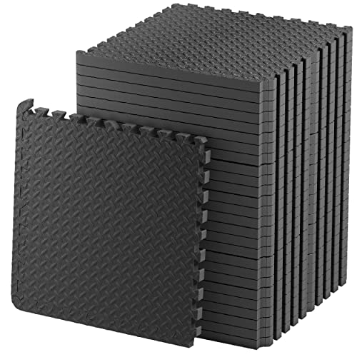 Edukit EXTRA THICK Foam Mat; 4 Pieces and 8 Edges; 61.5 x 61.5 x 2 cm Thick; Black; Interlocking Puzzle Floor Tiles Gym Flooring – Thicker and Larger than Regular Tiles for Heavyweight Equipment