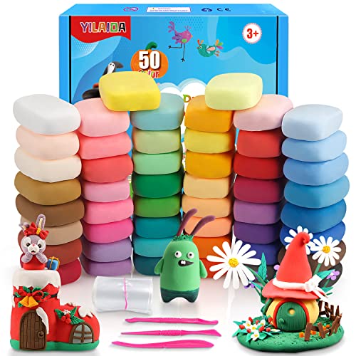 YILAIDA Air Dry Clay, 50 Colors Modeling Clay Ultra Light Non-Toxic Magic Air Drying Clay with Modeling Tools, Accessories and Booklet Art Craft Gift to Kids and Beginner