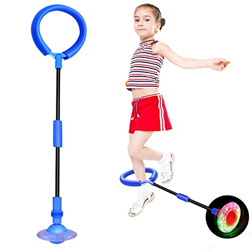 Tcvents Skip Ball, Flash Wheel Jumping Ring Ankle Skip Ball for Kids and Adults Colorful Light Flashing Foldable Skip Ball Flashing Ball Fitness Sports Toy, Blue