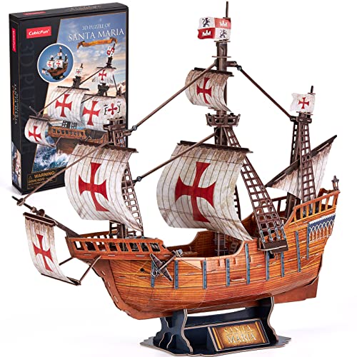 CubicFun 3D Puzzles for Adults Santa Maria Ship Model Spanish Vessel Puzzles for Adults and Kids, Desk Décor Building Kits Brain Teaser Hobby Gifts for Women and Men, 204 Pieces
