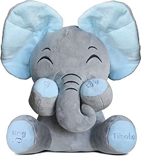 Tihoho Peek A Boo Elephant Talking Singing Elephant Plush Huggable Toy Animated Elephant Plush Cute Toys Gift Stuffed Doll for Baby Tollders Kids Boys Girls Gift Adjust Sound (Blue)…