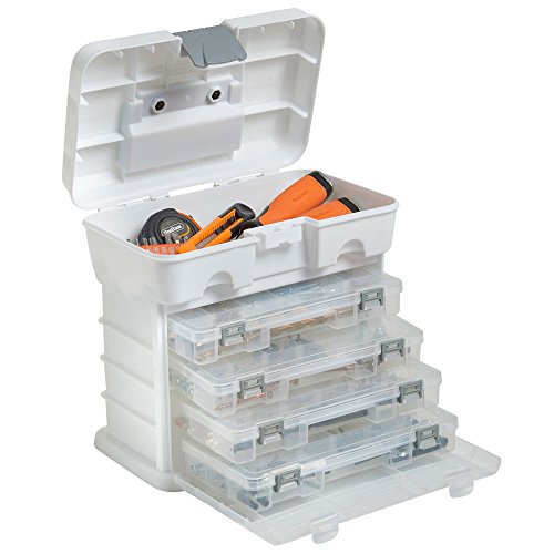 VonHaus Storage Organiser Carry Case with 4 Clear Drawers & Adjustable Dividers - White - Great for Art/Craft/Hobby/Sewing Storage