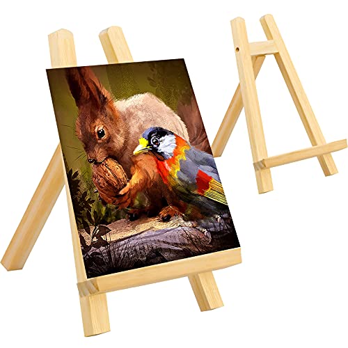 2 Pcs Wooden Mini Easel Tabletop Display Easel, Small Artist Painting Holder Stand Desktop Triangle Easels A-Frame Studio Easel for Calendar , Exhibition, Drawing, Sketching, Weddings - 28 x 18cm