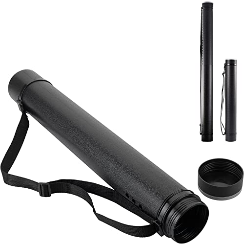 Document Storage Poster Tube Plastic Waterproof Telescoping Adjustable Teletube Expandable 63cm to 107cm with Carrying Strap, Storage for Artworks, Drawing, Flip Chart (Black)