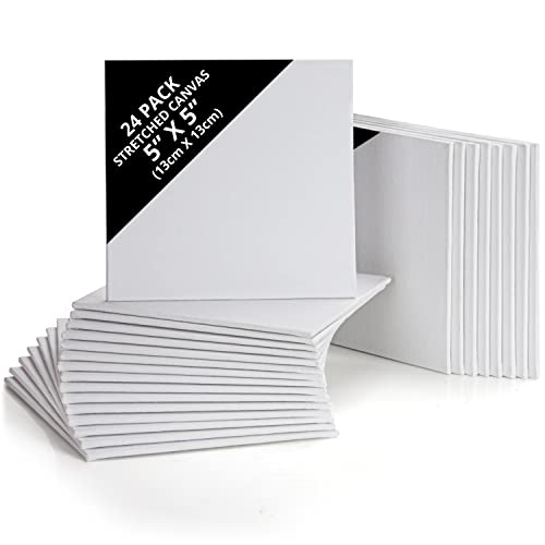 Belle Vous 24 Pack Blank Canvas - 13 x 13cm (5 x 5 inches) - Pre Stretched Canvas Panel Boards - Suitable for Acrylic and Oil Painting Also for Sketching and Drawing
