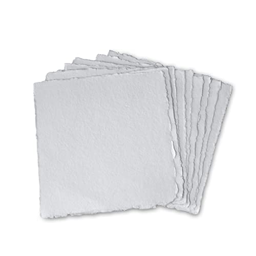 Thick Handmade Watercolor Paper with Deckle Edge - 300GSM - Premium White Cold Press Textured Mixed Media Paper Made with Recycled Cotton - 15 Loose Leaf Sheets - 20.3 x 20.3 cm / 8x8"